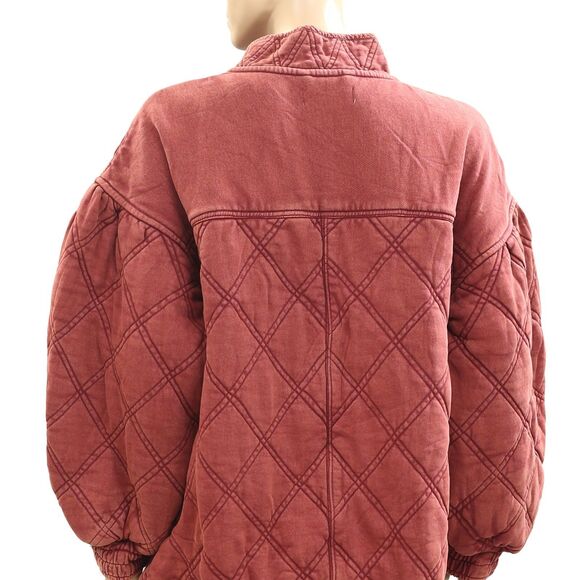 Free People Juno Quilted Jacket Top Bomber Oversized Buttondown Cotton M 284211 - Picture 9 of 10